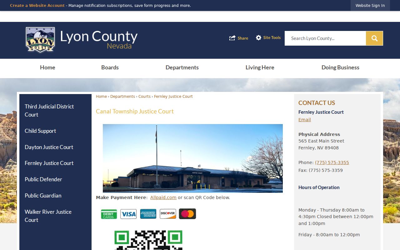 Fernley people search source for Canal Township Justice Court records