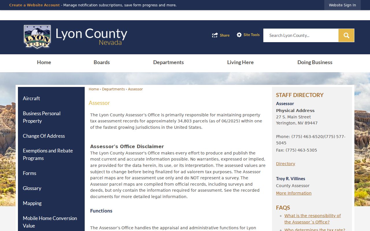 Fernley people search entry to Lyon County Assessor records and mapping