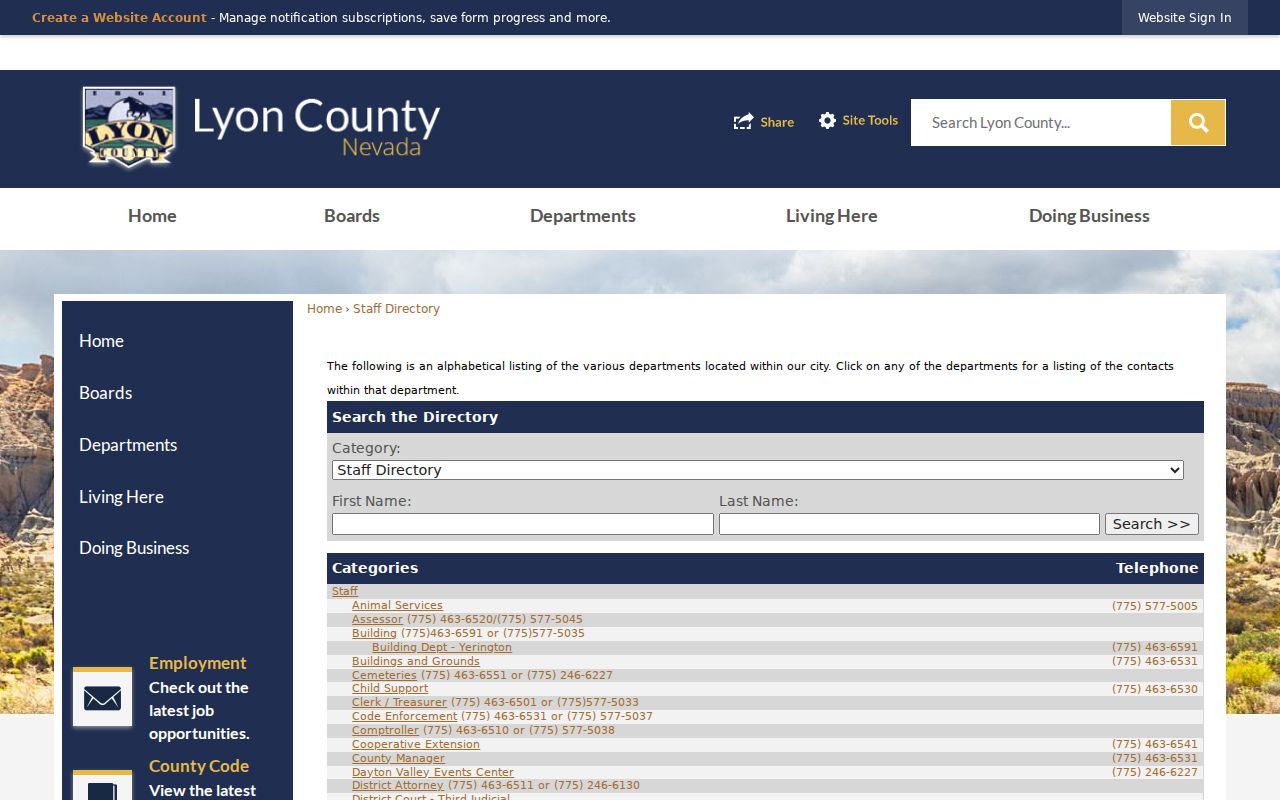 Fernley directory results in the Lyon County staff search