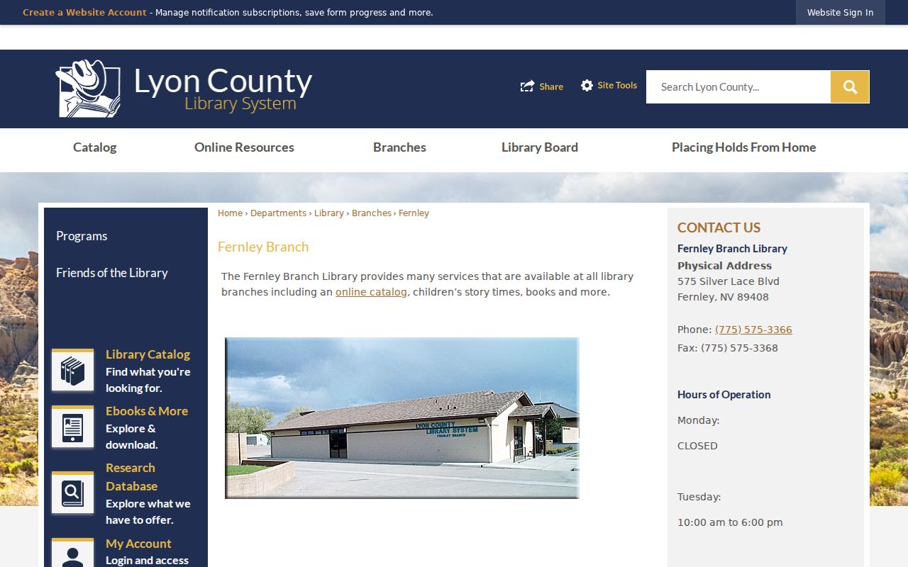 Fernley voter records research fallback at Fernley Branch Library