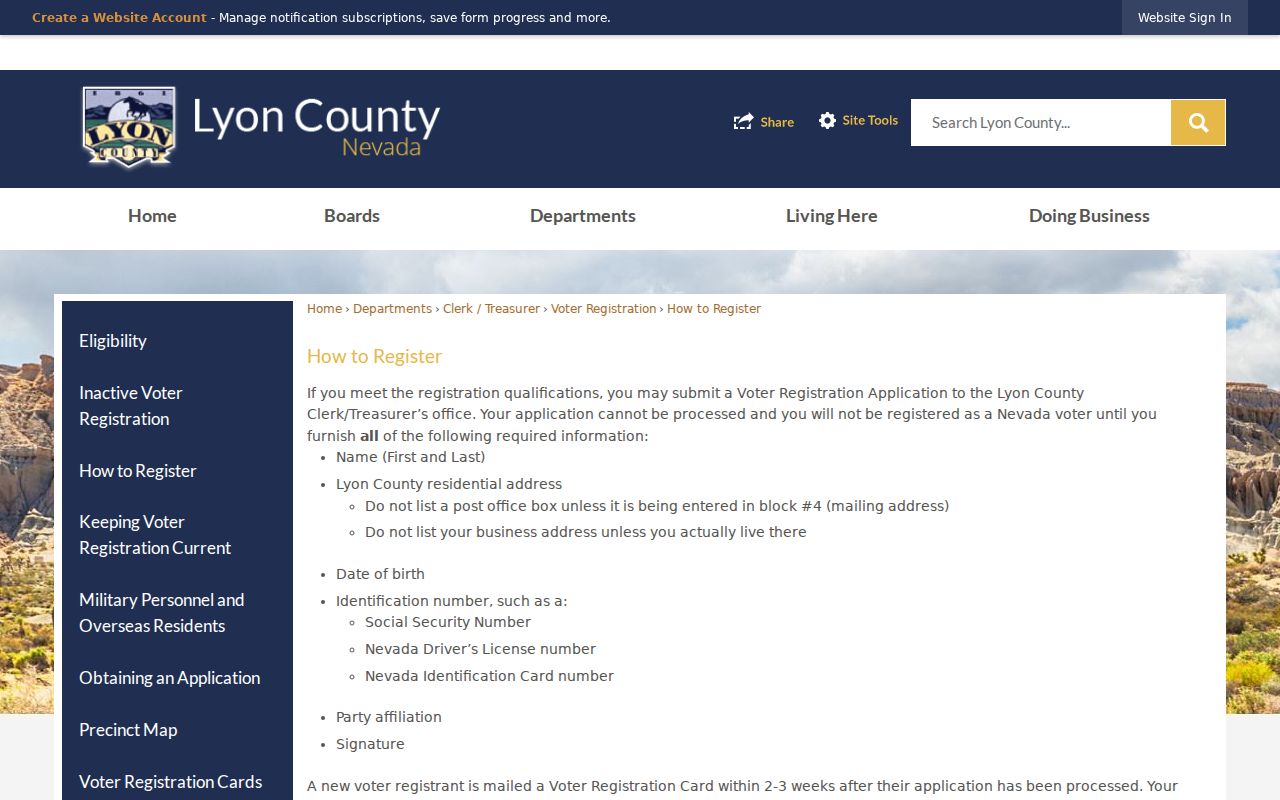 Fernley voter registration records and Lyon County voter card guidance