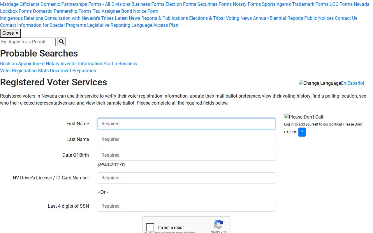 Fernley voter registration records lookup in Nevada Registered Voter Services